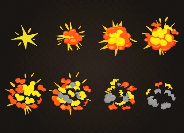 Vue de dessus de l'effet d'explosion vectorielle lisse, boom de la bombe. Dessin animé explosion images de jeu d'animation . — Image vectorielle