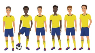 Vektör düz okul futbol futbol genç çocuklar takımı izole üniformalı.