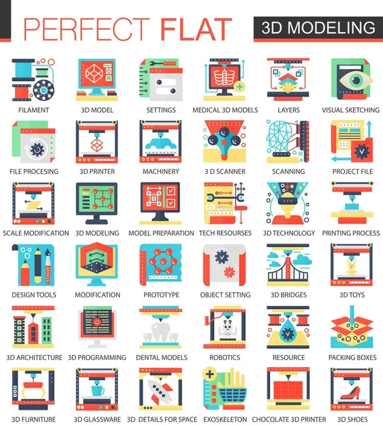 3d modelado e impresión vector complejo icono plano símbolos de concepto para el diseño de infografía web . — Archivo Imágenes Vectoriales