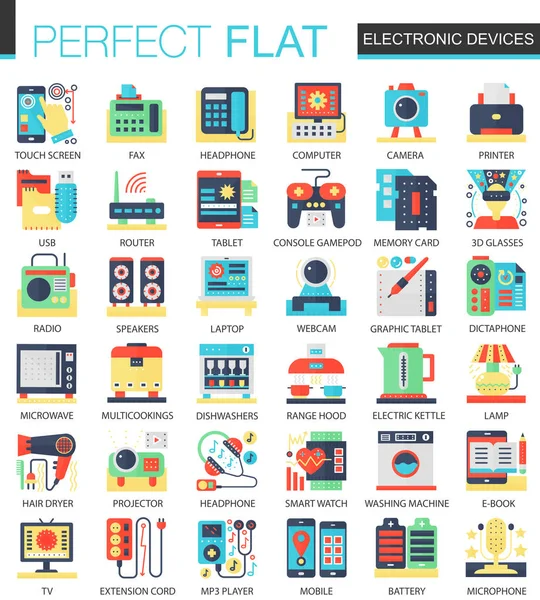 Dispositifs électroniques et gadgets vectoriels symboles de concept d'icône plate complexe pour la conception d'infographie Web . — Image vectorielle