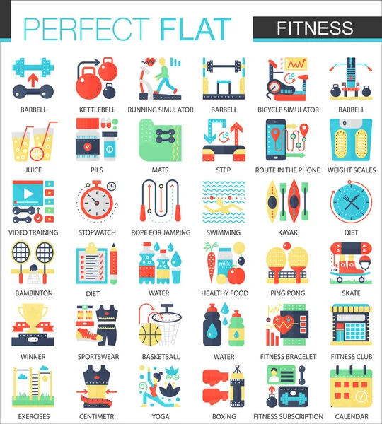 Fitness y Sport vector complejo icono plano símbolos de concepto para el diseño infográfico web . — Vector de stock