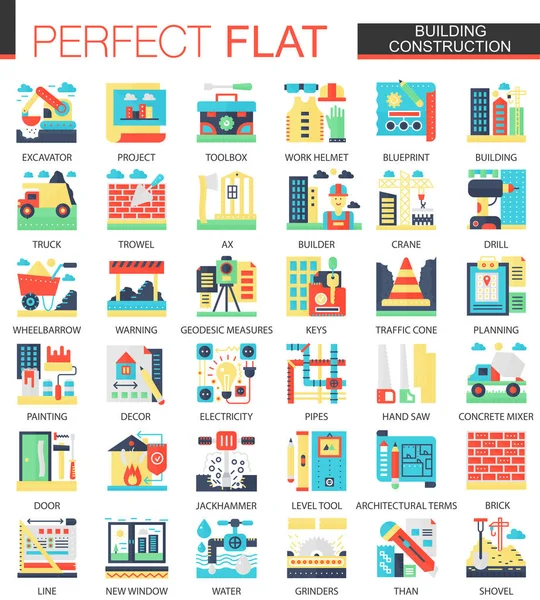 Construcción, arquitectura construcción vector complejo icono plano símbolos de concepto para el diseño infográfico web . — Archivo Imágenes Vectoriales