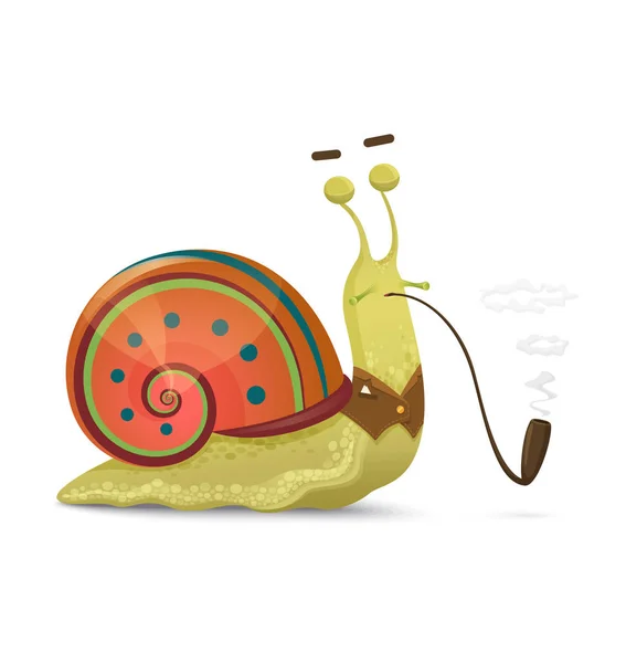 Cute snail gentleman with smoking pipe isolated on white. — Stock Vector