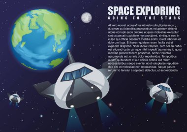 Uzay Dünya'dan uzaya uçan vektör Illustration. Galaksiyi keşfetmek.