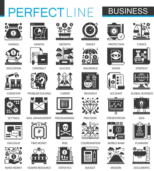 Wektor globalny biznes klasyczny czarny koncepcja mini ikony i symbole Infografika — Wektor stockowy