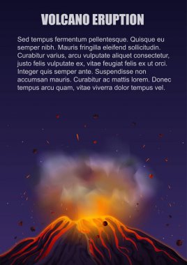 Volkan Erüpsiyonu lav poster konsepti ile. Vektör çizim.