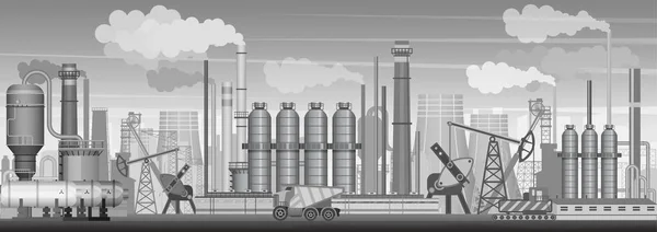 Vector pesado paisaje industrial de fondo. Industria, fábrica y fabricación. Contaminación ambiental . — Archivo Imágenes Vectoriales