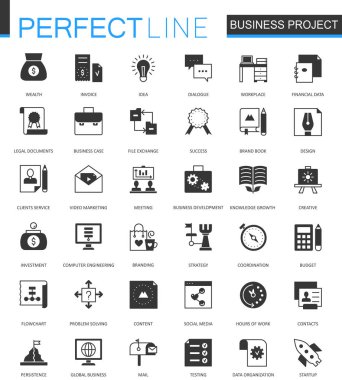 Siyah klasik kurumsal iş projesi. Finans ortaklık ekip çalışması web Icons set.