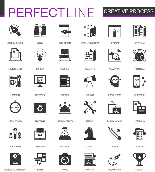 Conjunto de iconos web de proceso creativo clásico negro . — Vector de stock