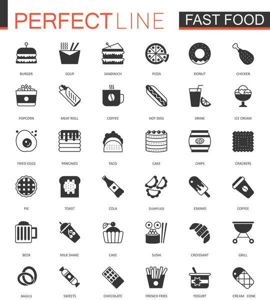 Czarny klasyczny zestaw ikon sieci Fast Food. — Wektor stockowy
