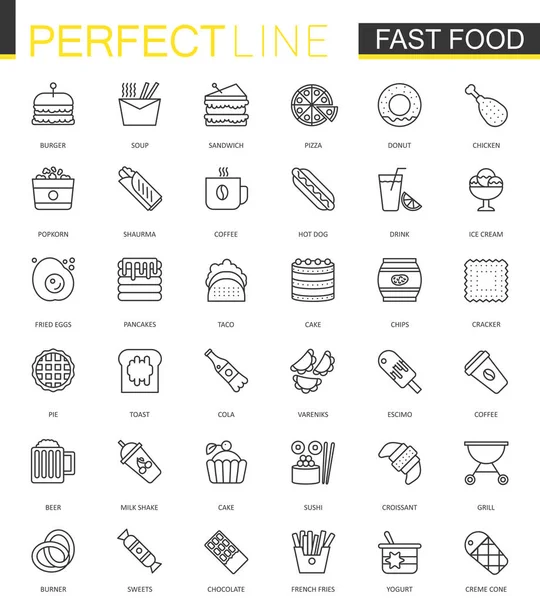 Set de iconos web de línea delgada de comida rápida. Diseño de iconos de trazo de contorno . — Vector de stock