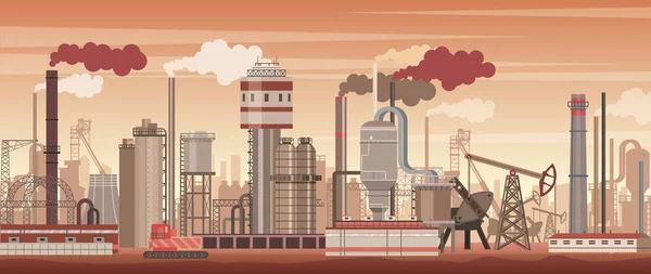 Vetor química paisagem industrial fundo. Indústria, fábrica de química. Ambiente poluente . — Vetor de Stock