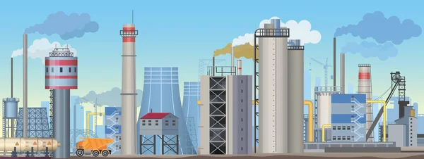 Industrielandschaft mit Fabriken und Produktionsstätten. Flächenvektor Industrie Illustration. — Stockvektor