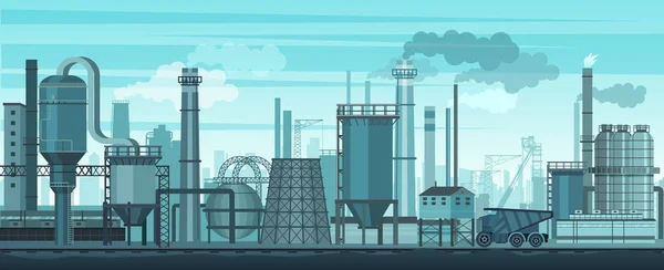 Sfondo paesaggio industriale vettoriale. Industria, fabbrica e produzione. Problema dell'inquinamento ambientale . — Vettoriale Stock