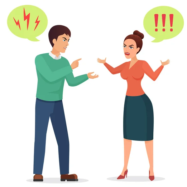 Cartoon Man and woman quarreling. Angry couple quarrel vector flat illustration. — Stock Vector