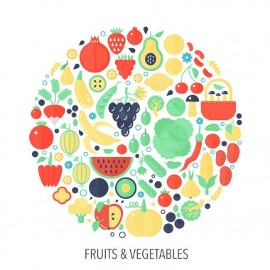 Meyve sebze infographics simgeler daire - sebze kapağı, amblem, şablon ne renk kavramı örnek daire.