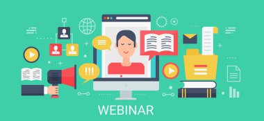 Simge ve metin ile düz modern vektör kavramı Webinar banner.