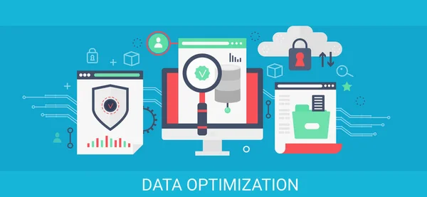 Concepto vectorial moderno plano Banner de optimización de datos con iconos y texto . — Archivo Imágenes Vectoriales