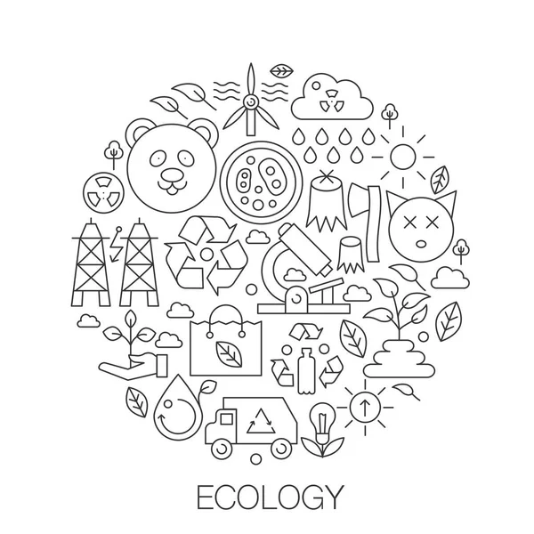 Ecologia in cerchio - illustrazione della linea concettuale per copertina, emblema, distintivo. Set di icone per ictus linea sottile ecologia . — Vettoriale Stock