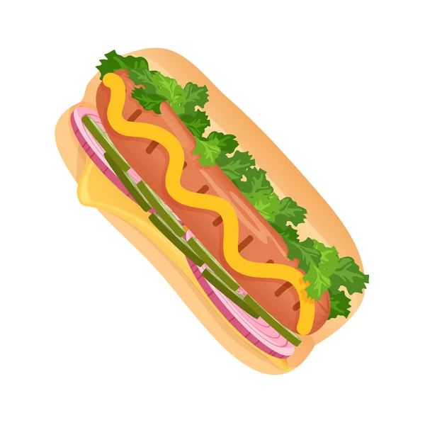 Hotdog fast food. Vector isolated flat illustration hot dog poster isolated. — Stock Vector