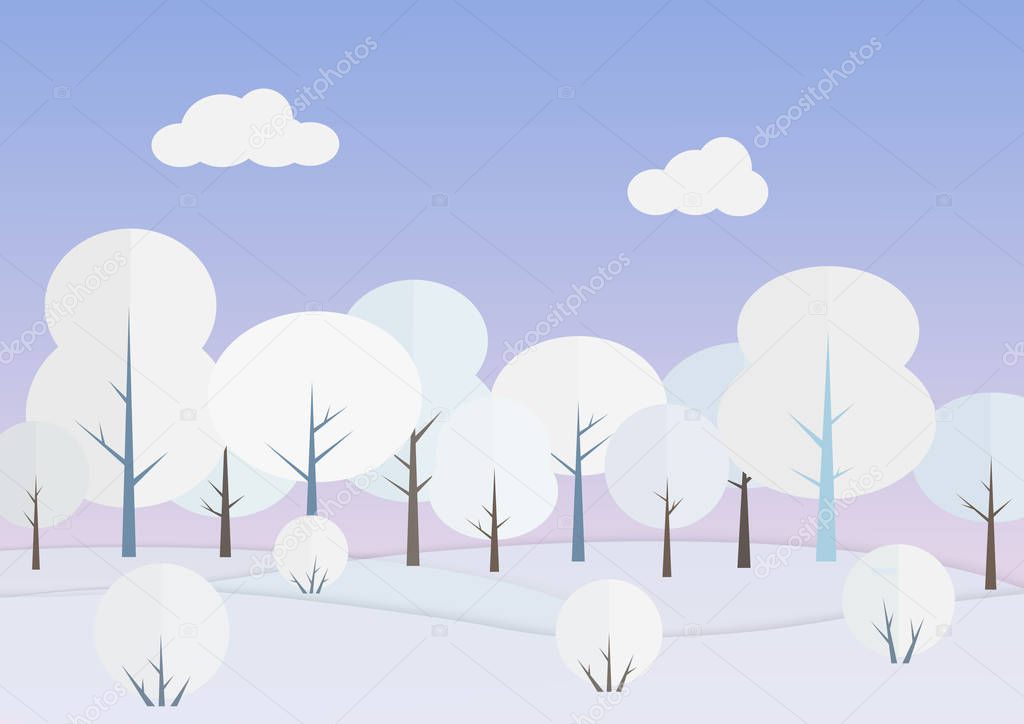 White trees in winter forest vector illustration