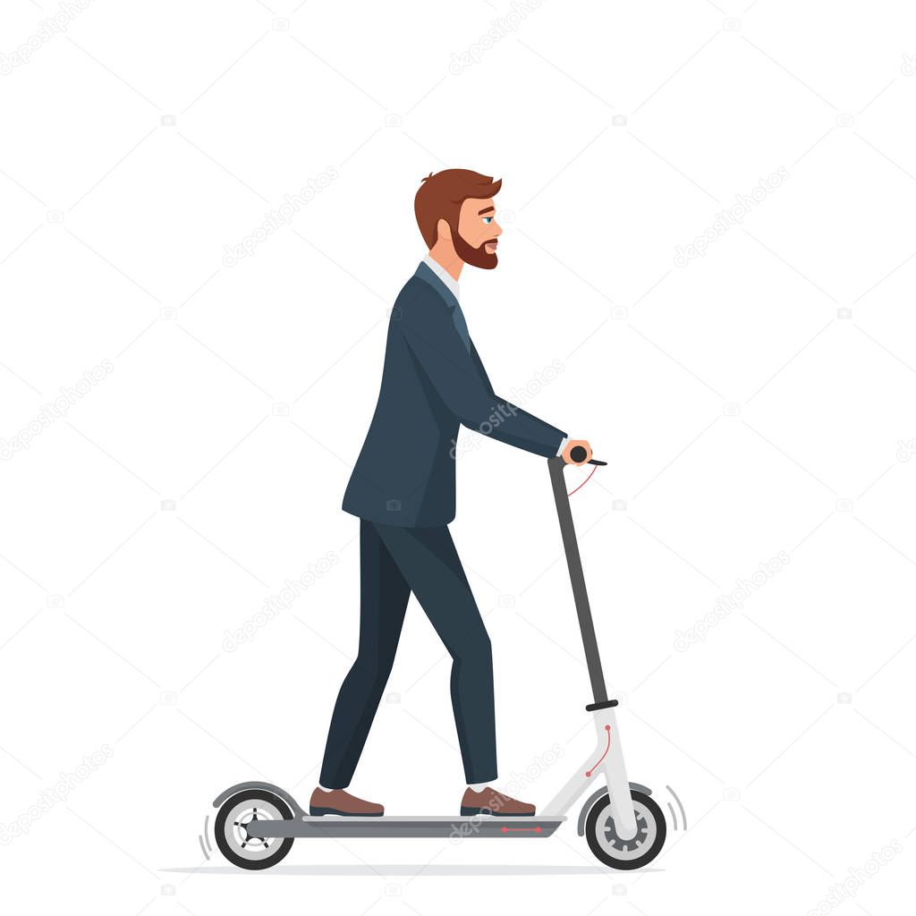 Man on electric scooter flat vector illustration