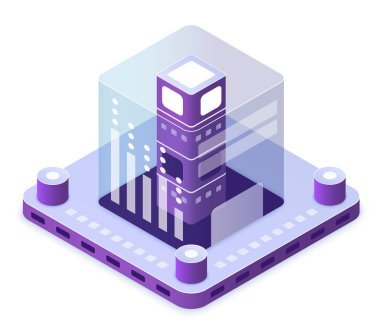 Blockchain teknolojisi izometrik vektör çizimi