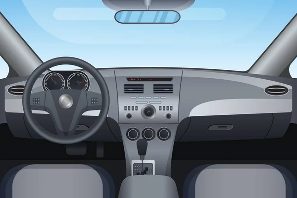 Realistic dark vehicle car interior vector illustration — Stock Vector
