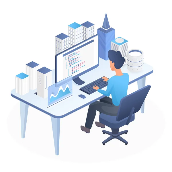 Smart city programming isometric vector illustration — 스톡 벡터