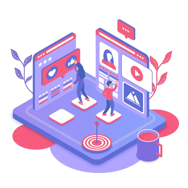 Social media marketing isometric vector illustration — Stock Vector