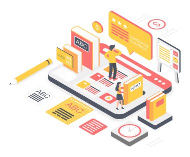 Dil okulu izometrik vektör çizimi