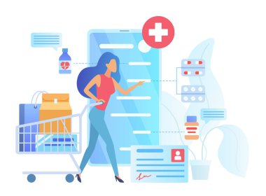 Online eczane düz vektör illüstrasyon