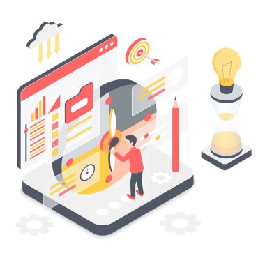 Etkin zaman yönetimi izometrik vektör çizimi