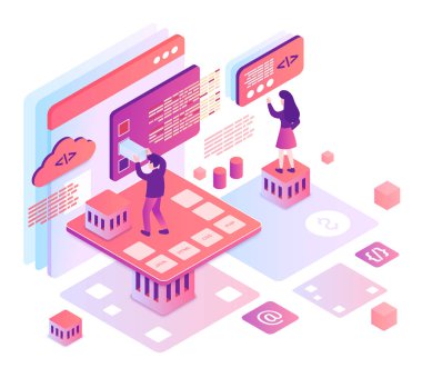 Bilgisayar programlama izometrik vektör çizimi