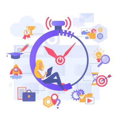 Zaman yönetimi düz vektör illüstrasyon