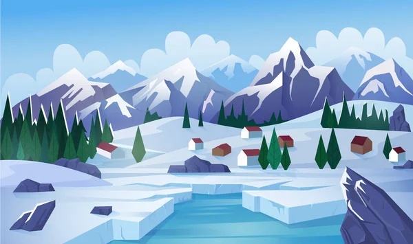 Lago de invierno ilustración vector plano — Vector de stock