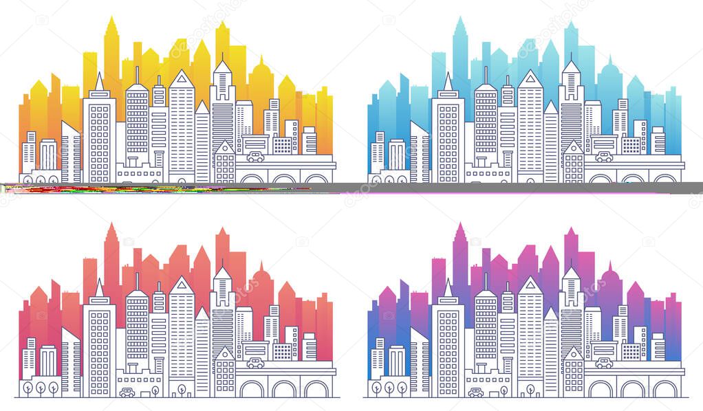 Modern cityscape outline gradient vector illustrations set