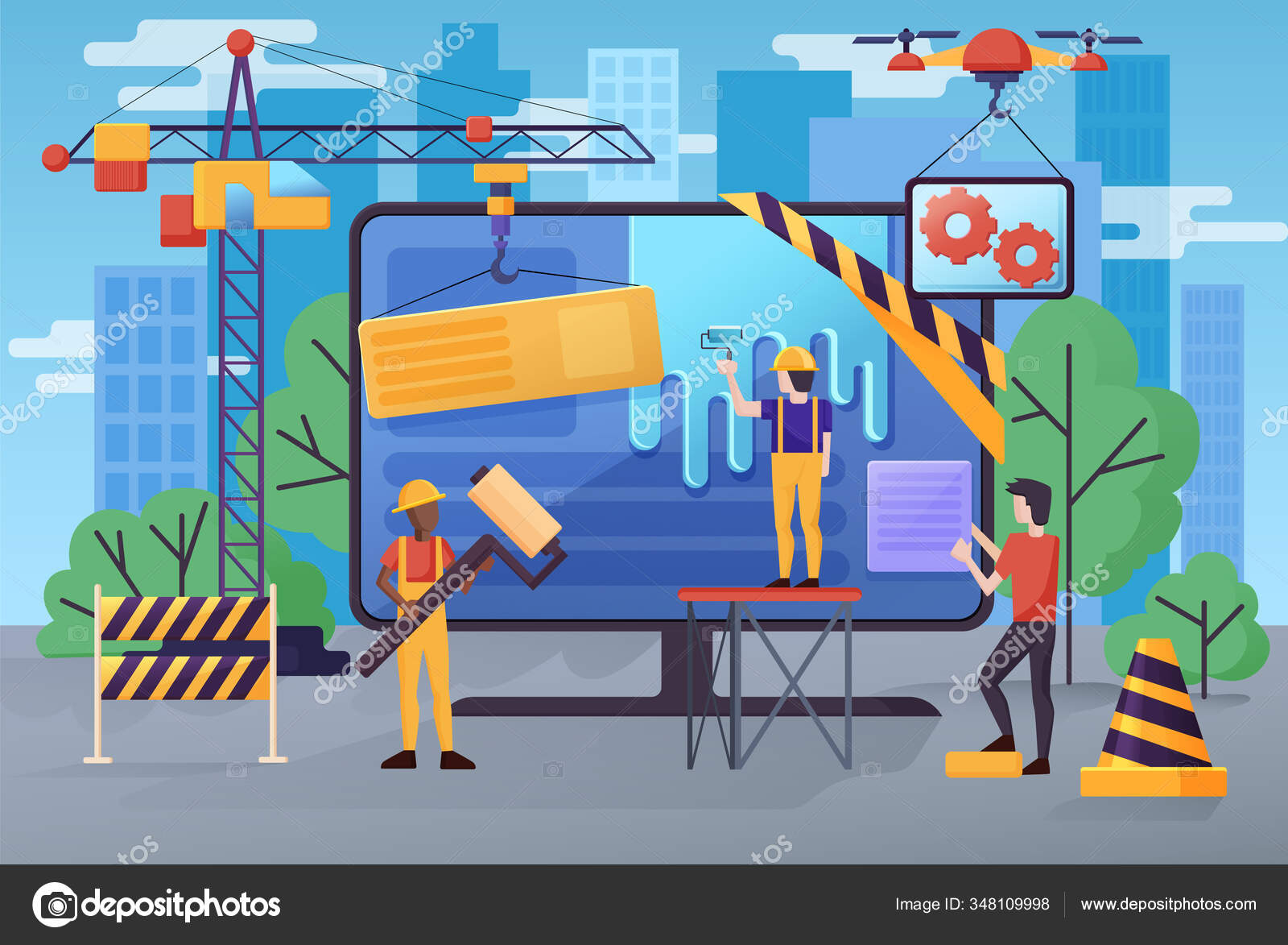 Under construction website banner vector illustration. Maintenance page or 404 error woth monitor screen, builders, engineers, industrial crane and buildings. Stock Vector Image by ©Lembergvector #348109998 Under construction website banner vector illustration. Maintenance page or 404 error woth monitor screen, builders, engineers, industrial crane and buildings. Stock Vector Image by ©Lembergvector #348109998
