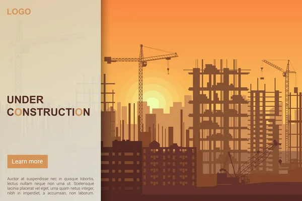 Building under Construction site design, Building construction prosess web template landing page vector illustration — Stock Vector