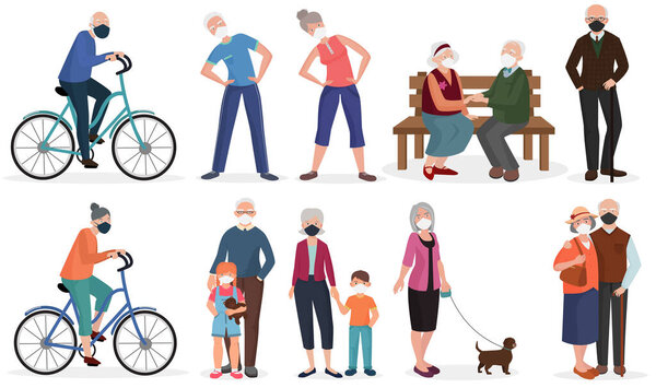 Бабушки и дедушки пожилые люди в медицинской маске для лица
