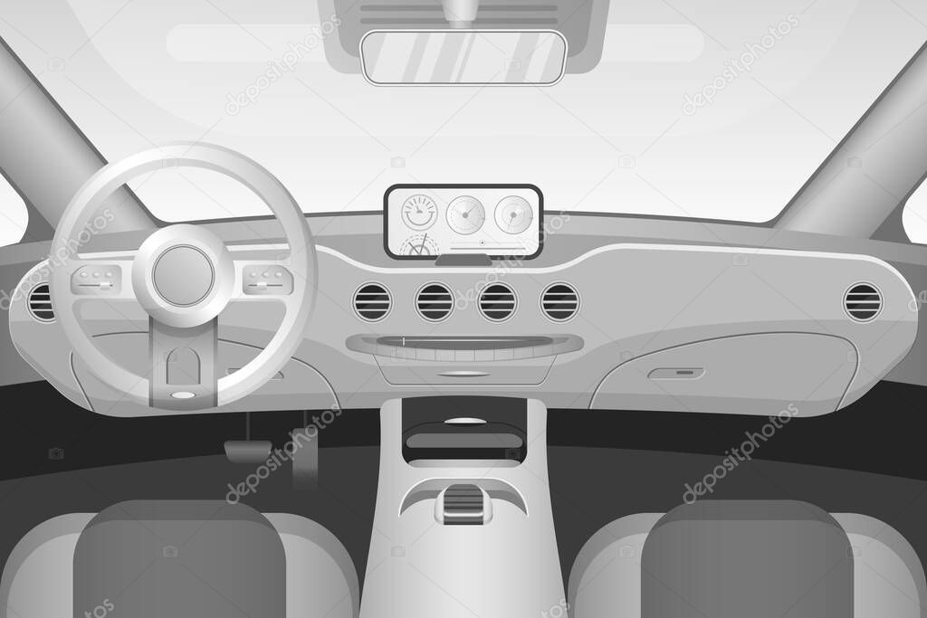 Realistic black and white car interior