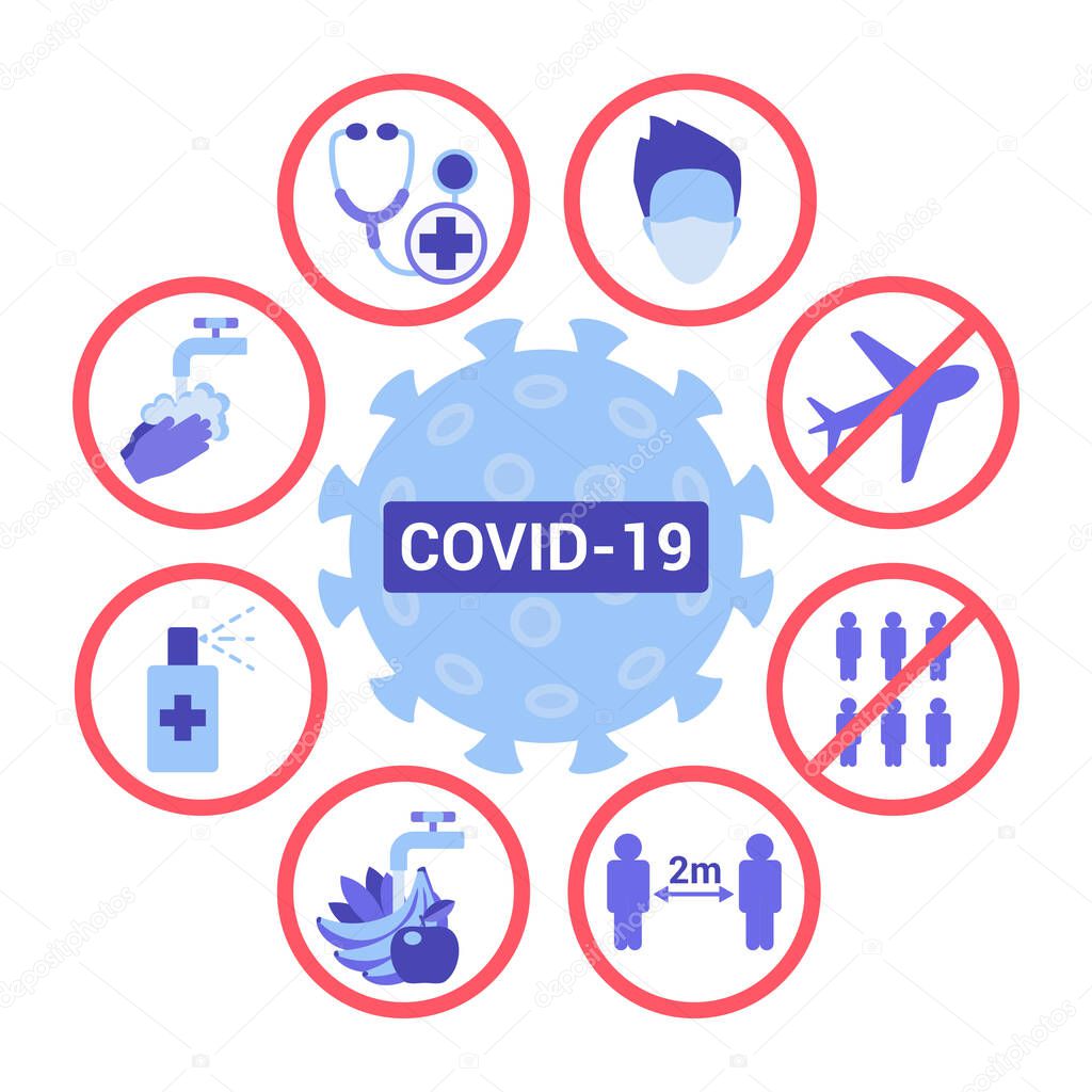 Ways to effective protect against covid 19, coronavirus infographic flat vector illustration concept