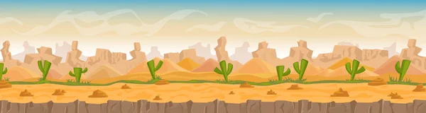 Піщаний і кам'яний гарячий пустельний панорамний пейзаж — стоковий вектор