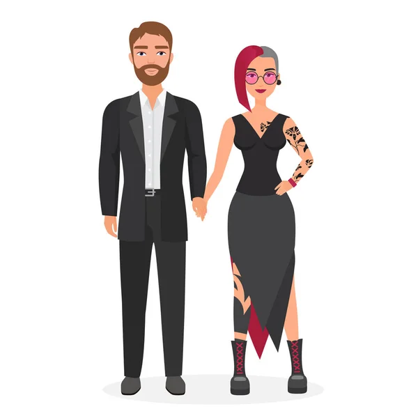 Schattig origineel paar man en vrouw karakter platte vector illustratie concept — Stockvector