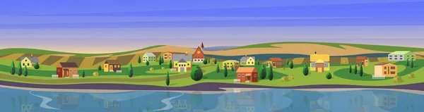Schöne kleine Stadt flach Cartoon Landschaft Hintergrund Vektor Illustration Konzept — Stockvektor
