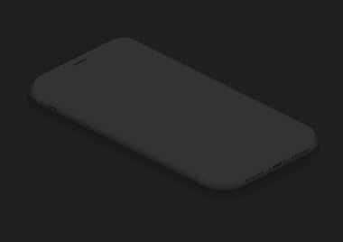 Yumuşak izometrik tam siyah vektör akıllı telefon. Herhangi bir UI arayüzü, reklam ve test sunumu eklemek için 3D gerçekçi boş ekran telefon şablonu. Yüzen yumuşak tasarım görünümü