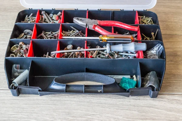 Box with screws — Stock Photo, Image