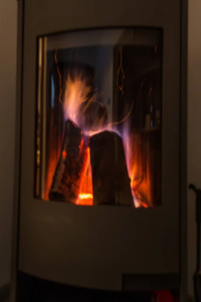 Flames Fireplace Seen Glass — Stock Photo, Image