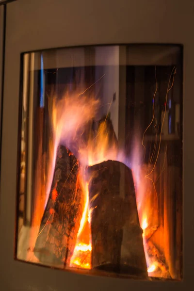 Flames Fireplace Seen Glass — Stock Photo, Image