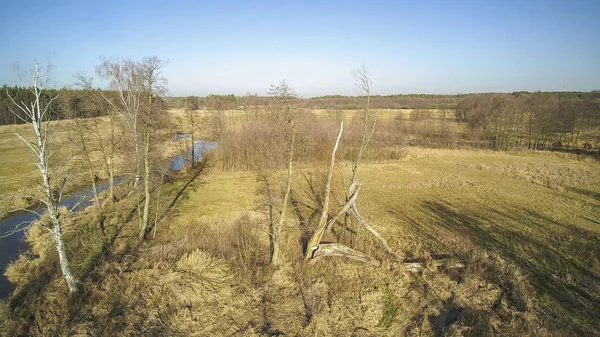 Paisagem Drone Mostrando Rio Grabia Polônia 2020 — Fotografia de Stock